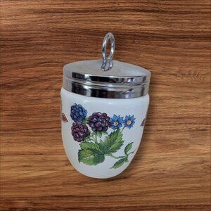 Vintage Bone China Egg Cobbler With Fruit & Butterfly Design Stainless Steel Lid